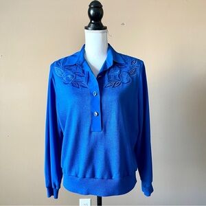 PHILIPPE MARQUES | Vintage Royal Blue Gemstone Embroidered Blouse Sz 12P